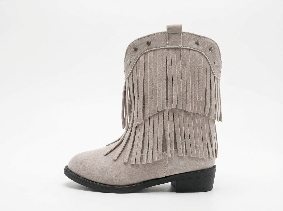 Santiag mi-haute beige Daim Fille - Franges, clous western
