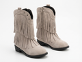 Santiag mi-haute beige Daim Fille - Franges, clous western