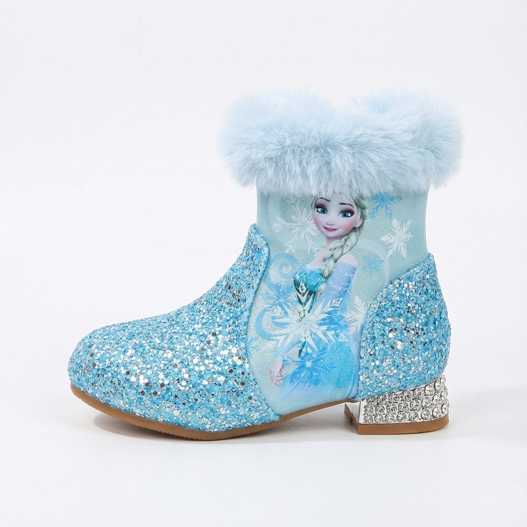 Santiag mi-haute bleu à paillettes Synthétique Enfant - Fausse fourrure