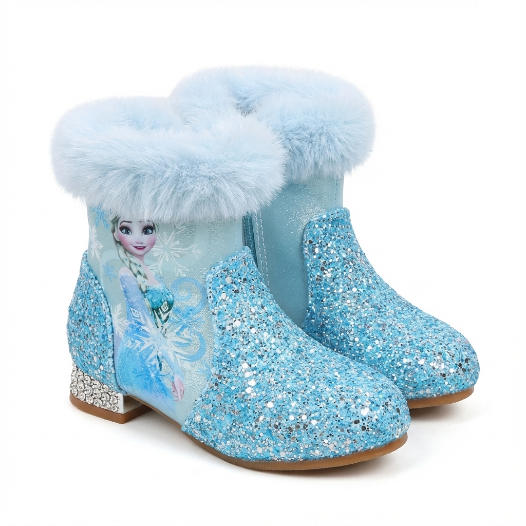 Santiag mi-haute bleu à paillettes Synthétique Enfant - Fausse fourrure