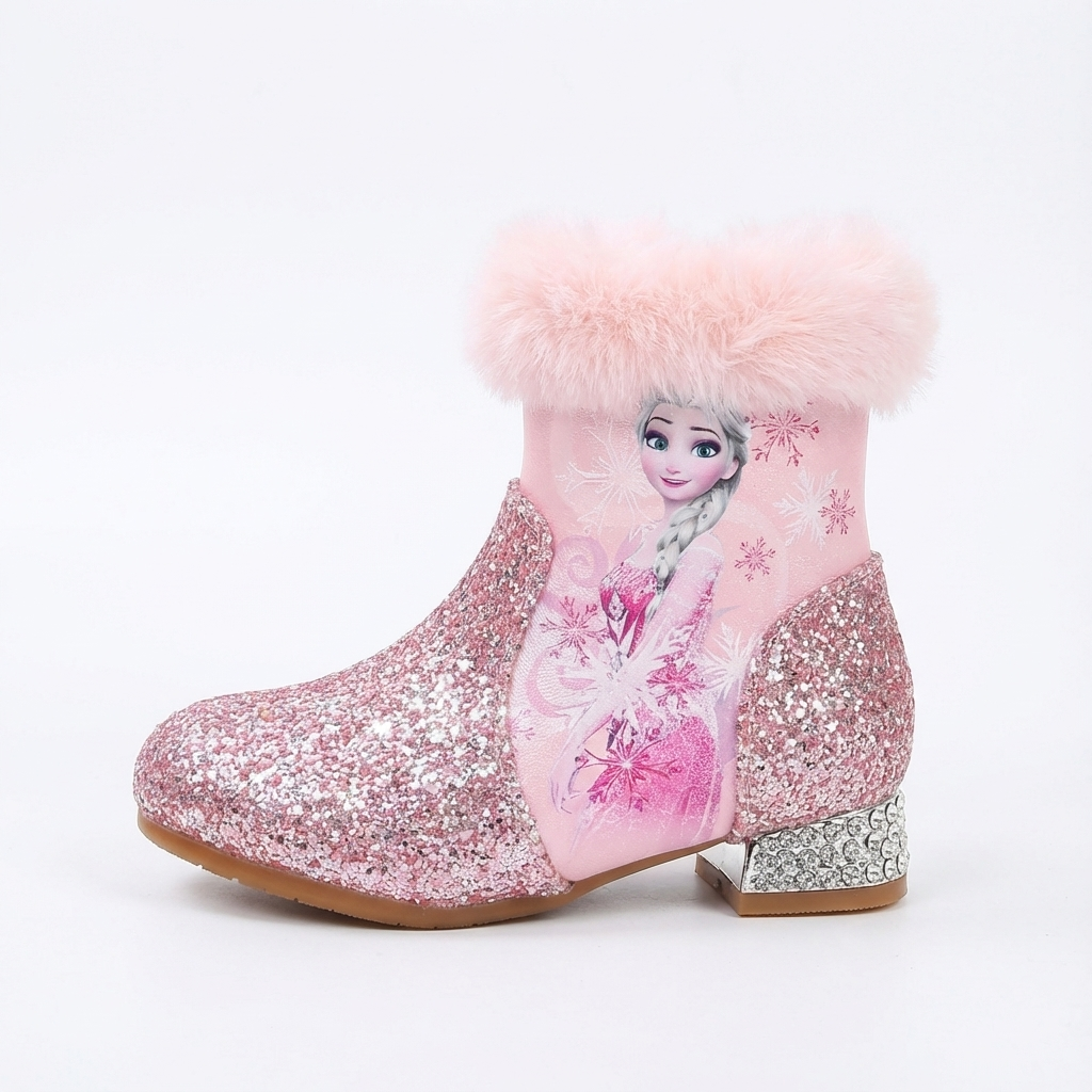 Bottine plate rose à paillettes Synthétique Fille - Fausse fourrure