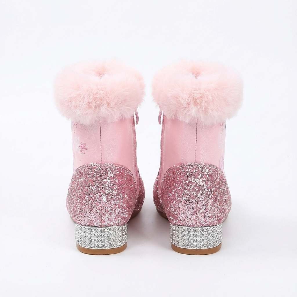Bottine plate rose à paillettes Synthétique Fille - Fausse fourrure