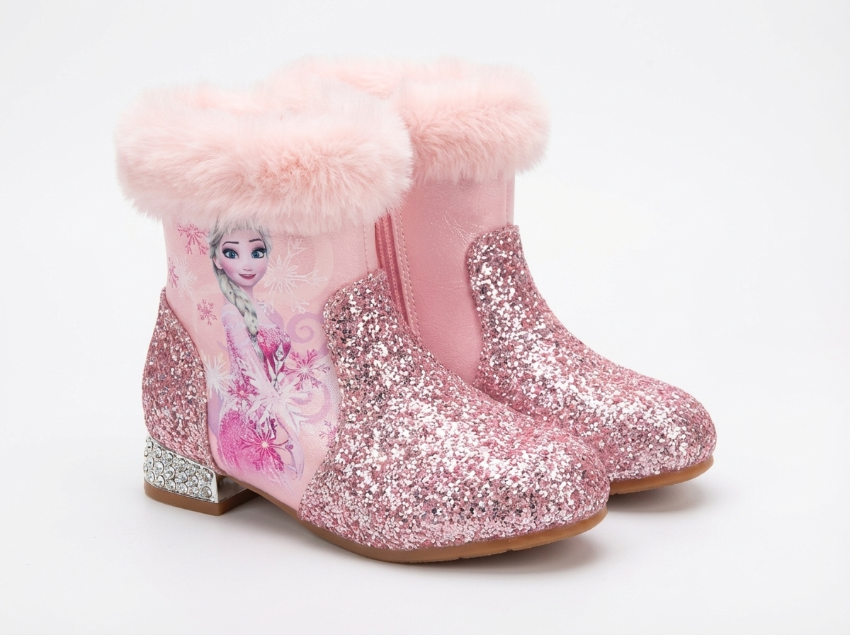 Bottine plate rose à paillettes Synthétique Fille - Fausse fourrure