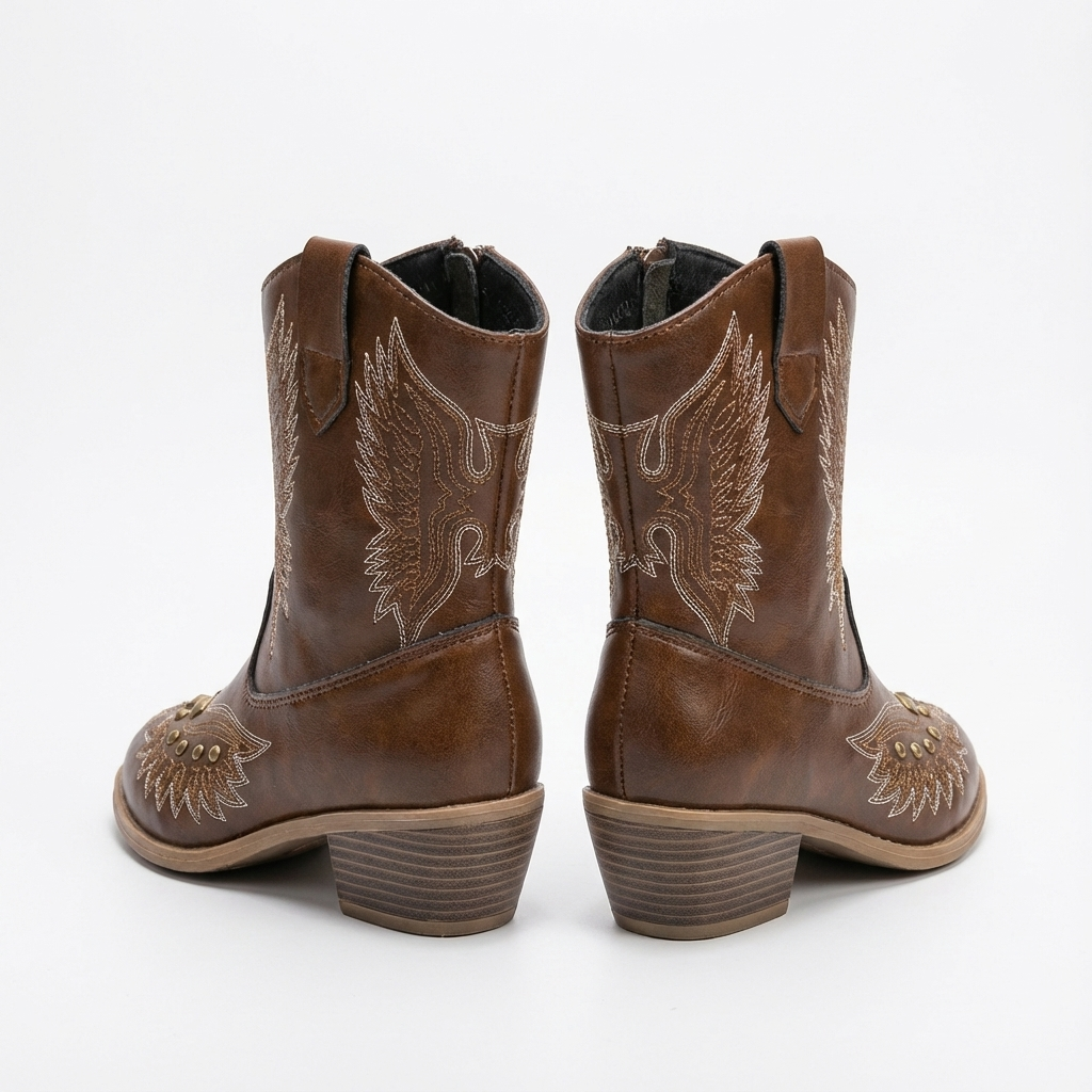 Santiag haute marron Synthétique Fille - Ailes brodées, clous dorés