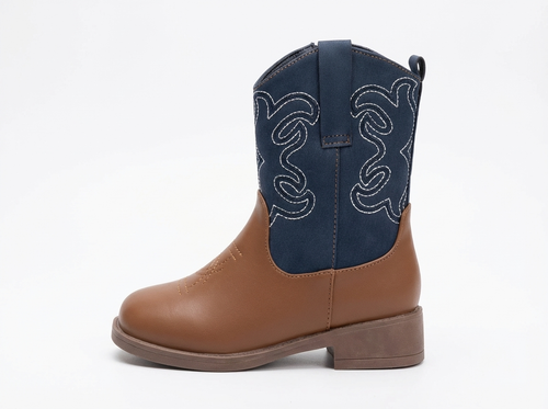 Santiag mi-haute marron Cuir Fille - Broderies blanches