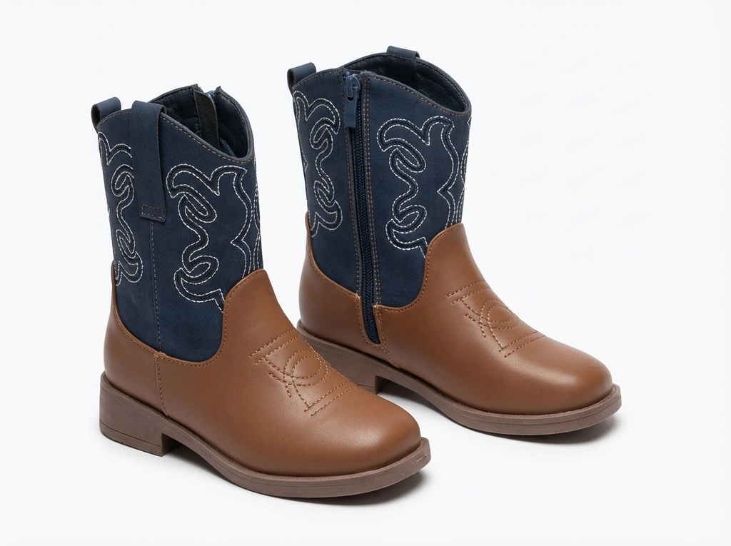 Santiag mi-haute marron Cuir Fille - Broderies blanches