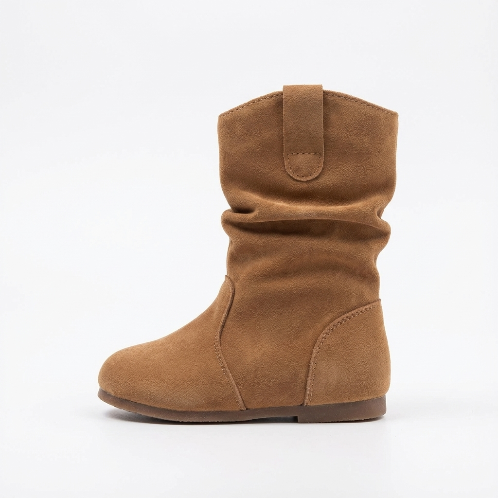 Santiag mi-haute marron clair Daim Synthétique Fille - Coutures épurées