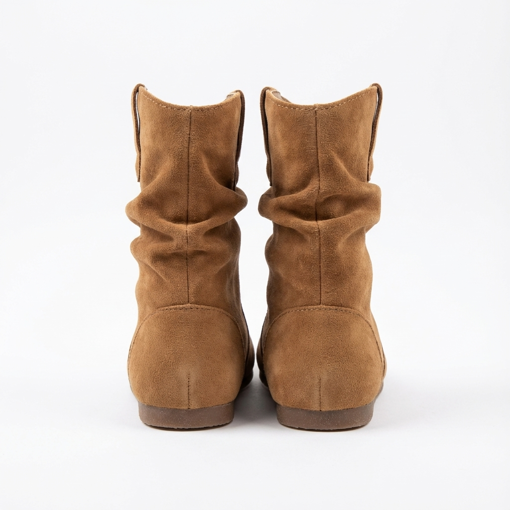 Santiag mi-haute marron clair Daim Synthétique Fille - Coutures épurées