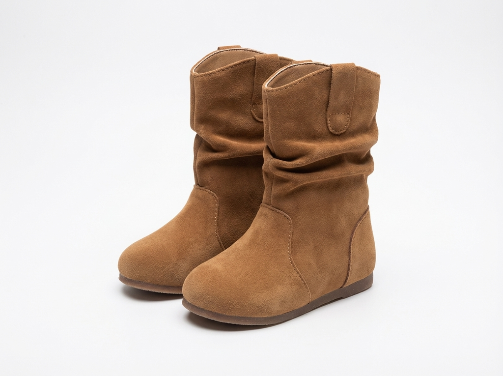 Santiag mi-haute marron clair Daim Synthétique Fille - Coutures épurées