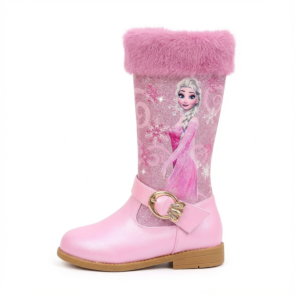 Santiag haute rose Simili Cuir Fille - Broderies, fourrure
