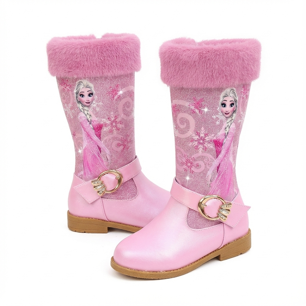 Santiag haute rose Simili Cuir Fille - Broderies, fourrure