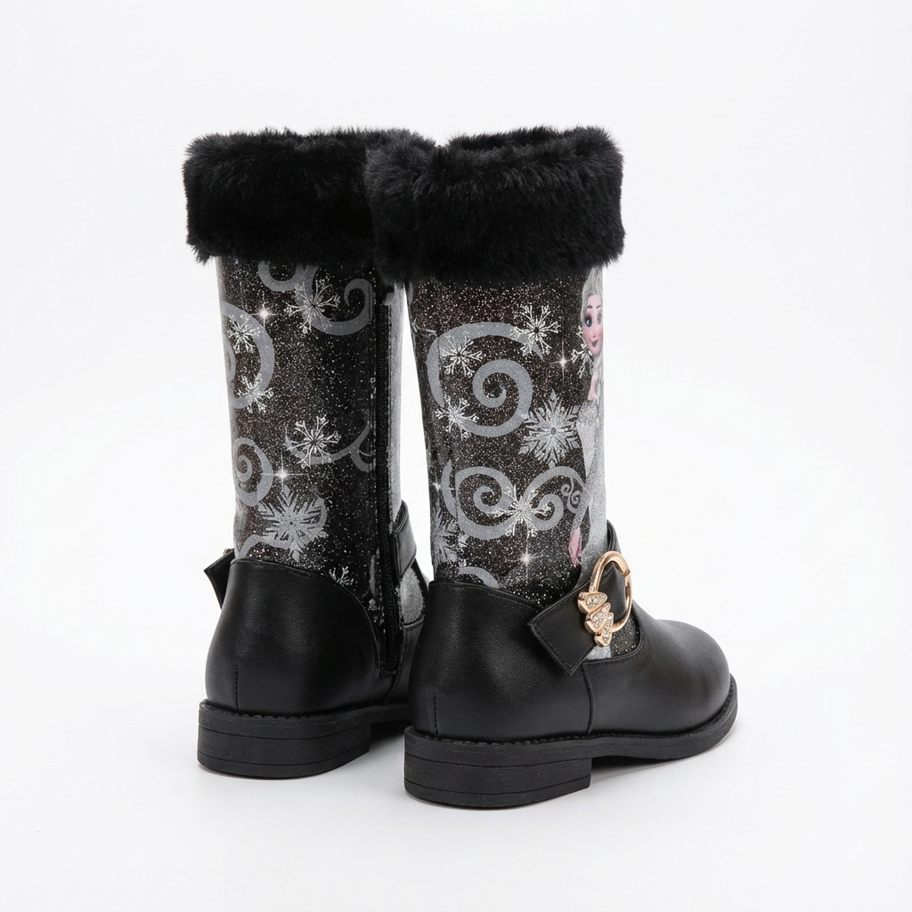 Santiag haute noir Synthétique Fille - Motifs magiques, boucle dorée