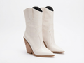 Santiag mi-haute blanc Simili Cuir Femme - Talon carré, bout pointu