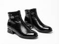 Bottine à talon noir Cuir Femme - Crocodile, nœud