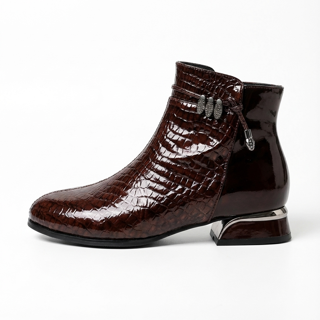 Bottine à talon marron foncé Cuir Femme - Python, talon métallique