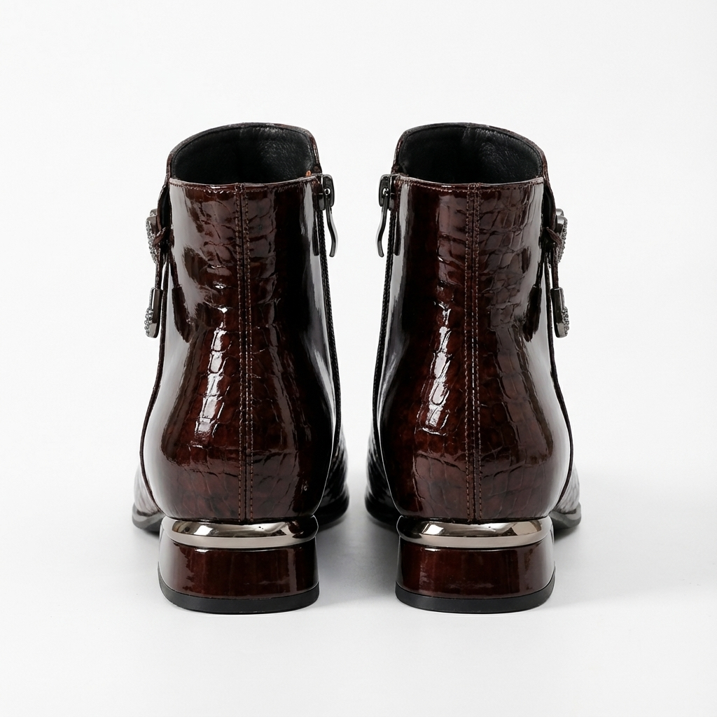 Bottine à talon marron foncé Cuir Femme - Python, talon métallique