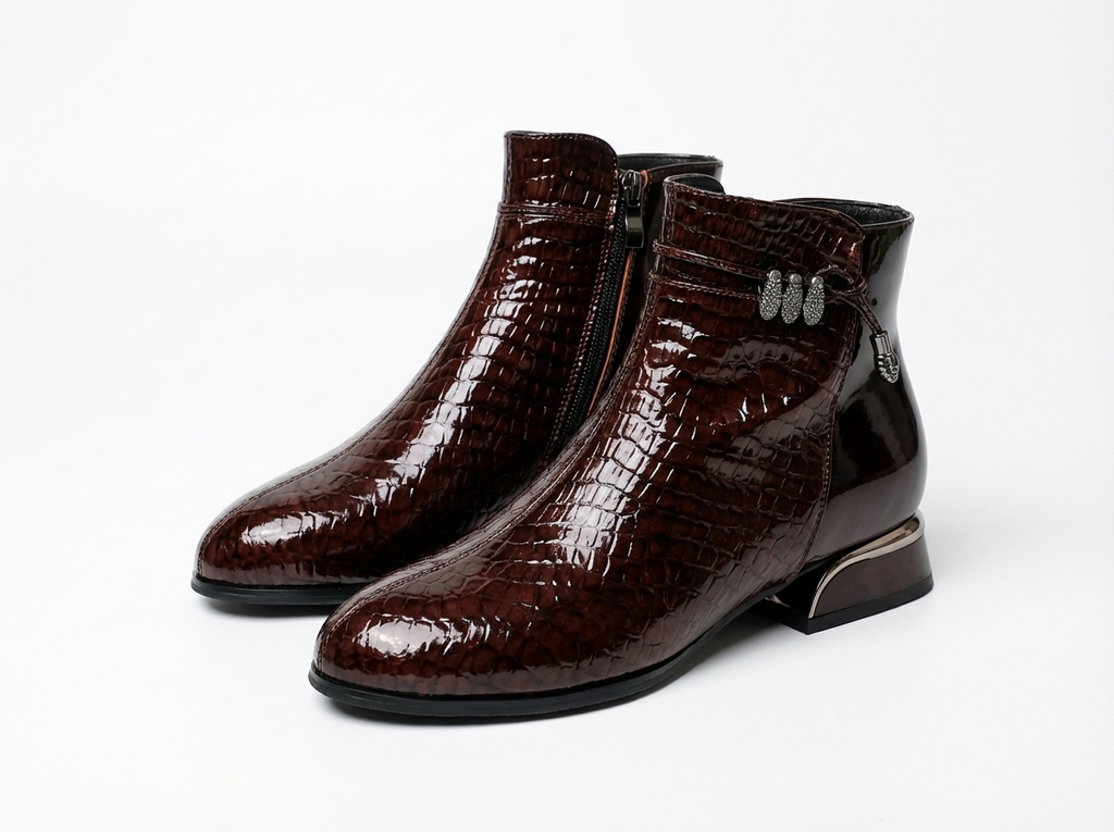 Bottine à talon marron foncé Cuir Femme - Python, talon métallique