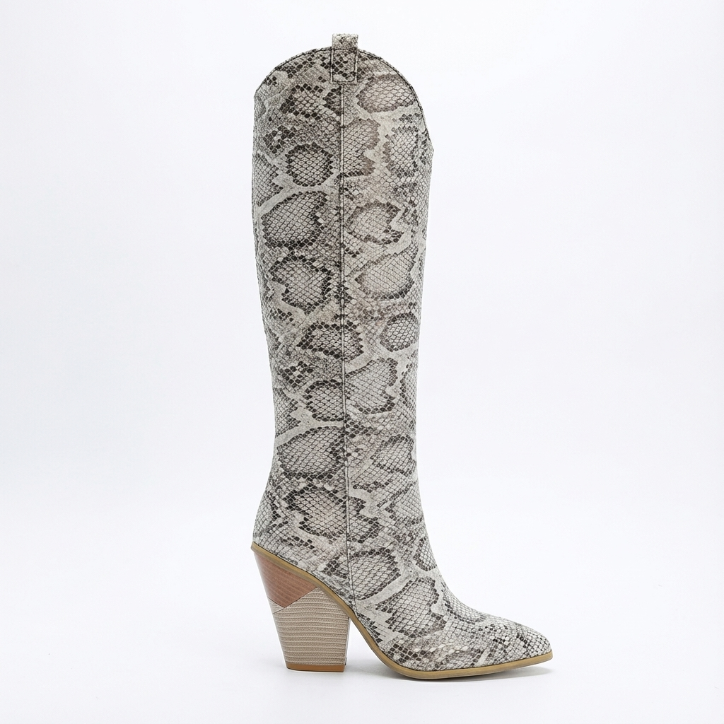 Santiag mi-haute gris Daim Femme - Motif serpent