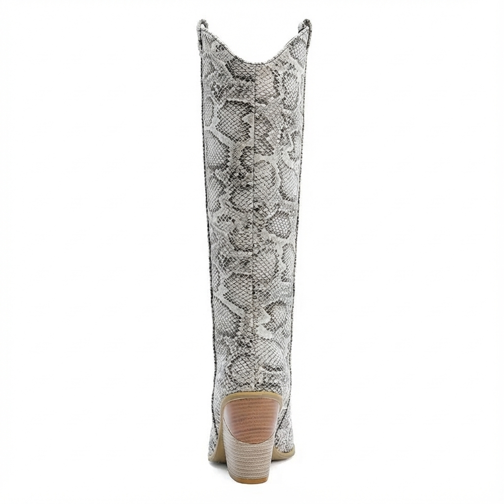 Santiag mi-haute gris Daim Femme - Motif serpent