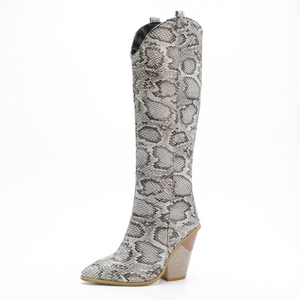 Santiag mi-haute gris Daim Femme - Motif serpent