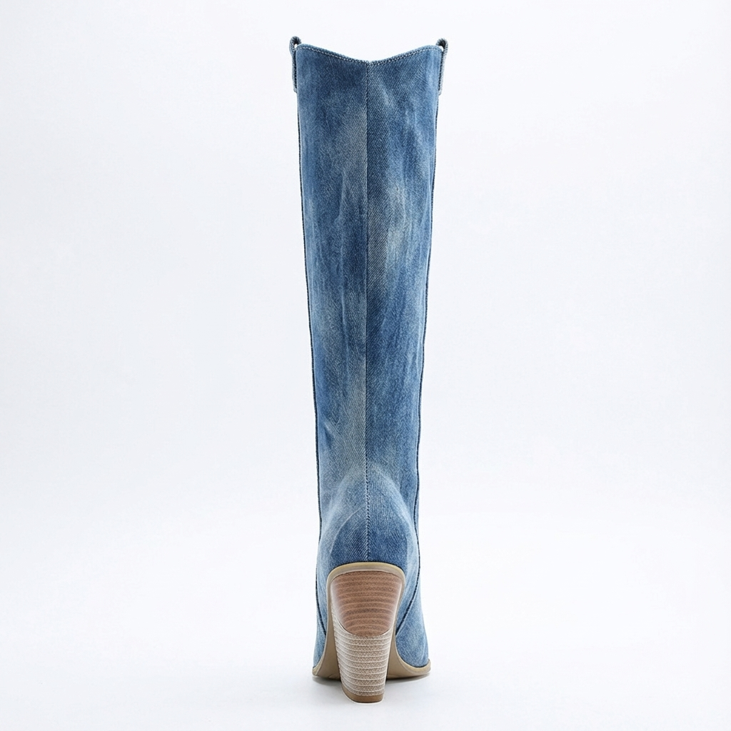 Santiag haute bleu Daim Synthétique Femme - Talon incliné, style western