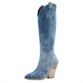 Santiag haute bleu Daim Synthétique Femme - Talon incliné, style western