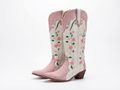 Santiag mi-haute blanc Simili Cuir Femme - Broderies florales colorées