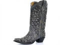 Santiag mi-haute gris Synthétique Femme - Broderies florales, pierres
