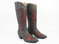 Santiag mi-haute gris Simili Cuir Femme - Broderies florales, perles