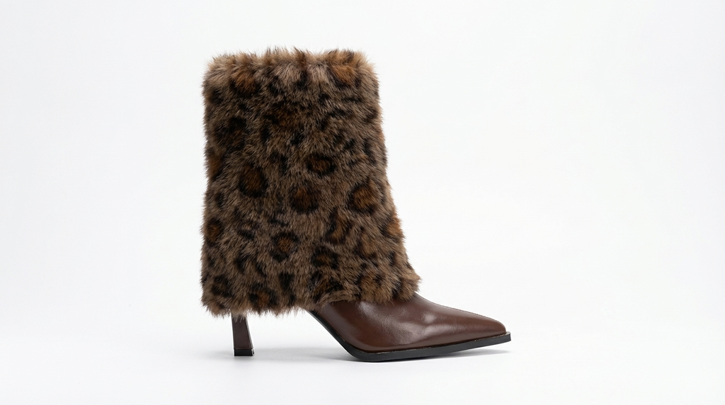 Bottine à talon marron foncé Synthétique Femme - Léopard, bout pointu