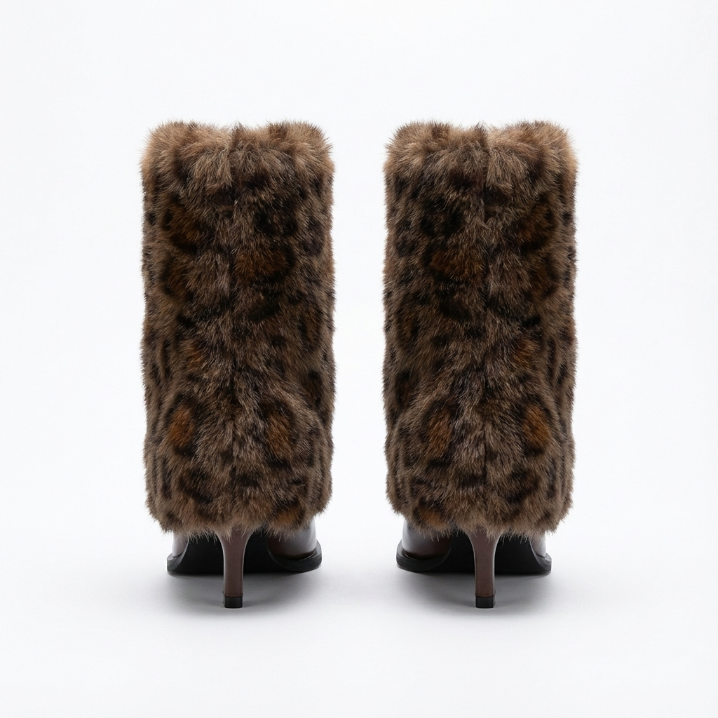 Bottine à talon marron foncé Synthétique Femme - Léopard, bout pointu