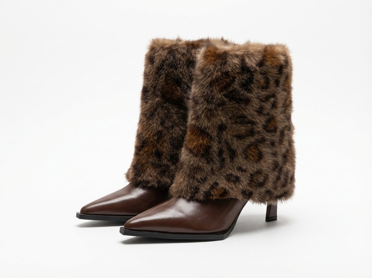 Bottine à talon marron foncé Synthétique Femme - Léopard, bout pointu