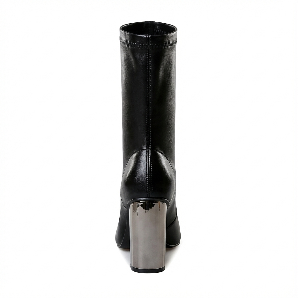 Bottine noir Simili Cuir Femme - Talon métallisé