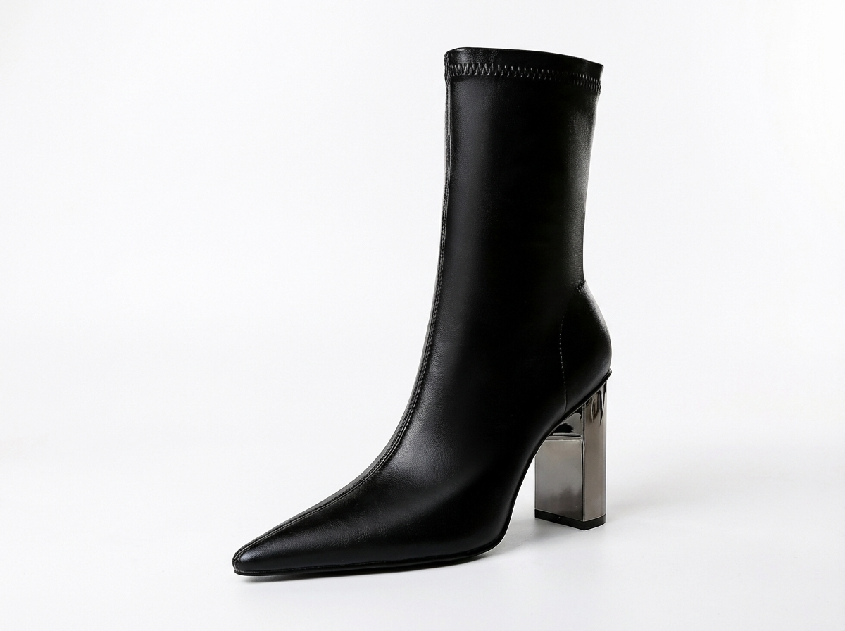 Bottine noir Simili Cuir Femme - Talon métallisé