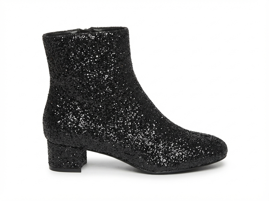 Bottine noir à paillettes Simili Cuir Femme