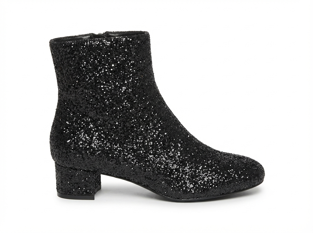 Bottine noir à paillettes Simili Cuir Femme