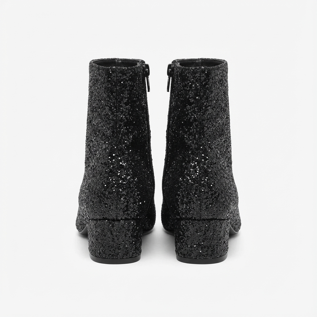 Bottine noir à paillettes Simili Cuir Femme