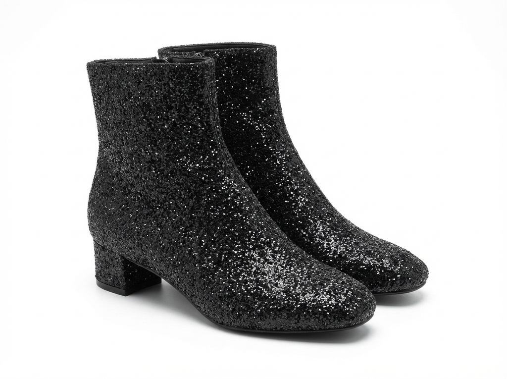Bottine noir à paillettes Simili Cuir Femme