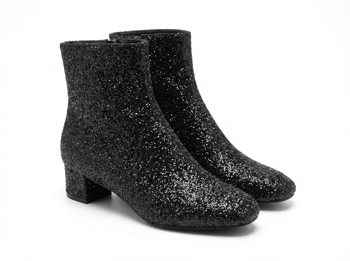 Bottine noir à paillettes Simili Cuir Femme