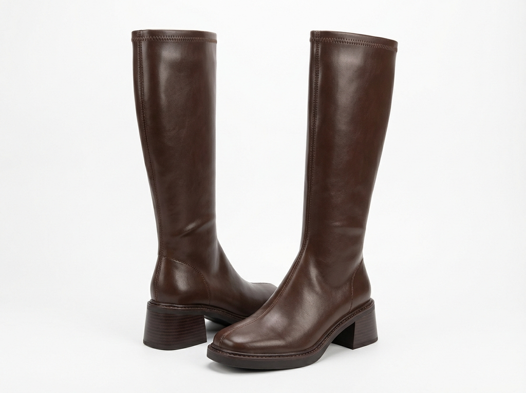Botte haute marron Simili Cuir Femme - Style western