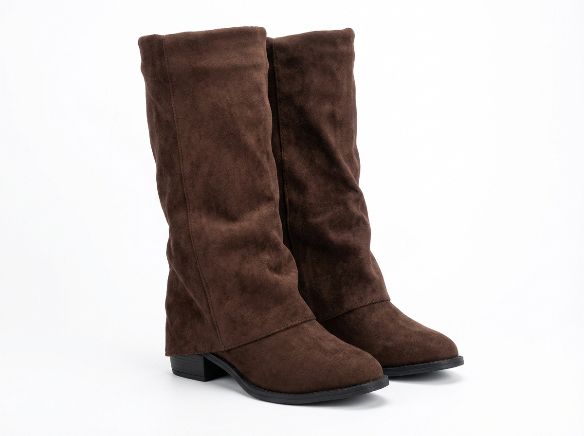 Santiag haute marron Daim Femme - Style minimaliste