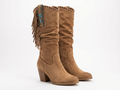 Santiag mi-haute marron clair Daim Femme - Franges longues, turquoise