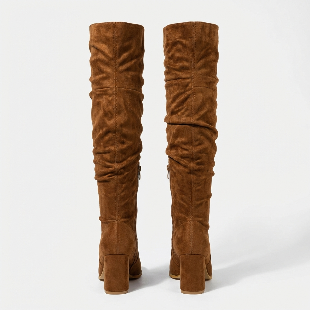 Botte haute marron Daim Synthétique Femme - Style western, talon carré