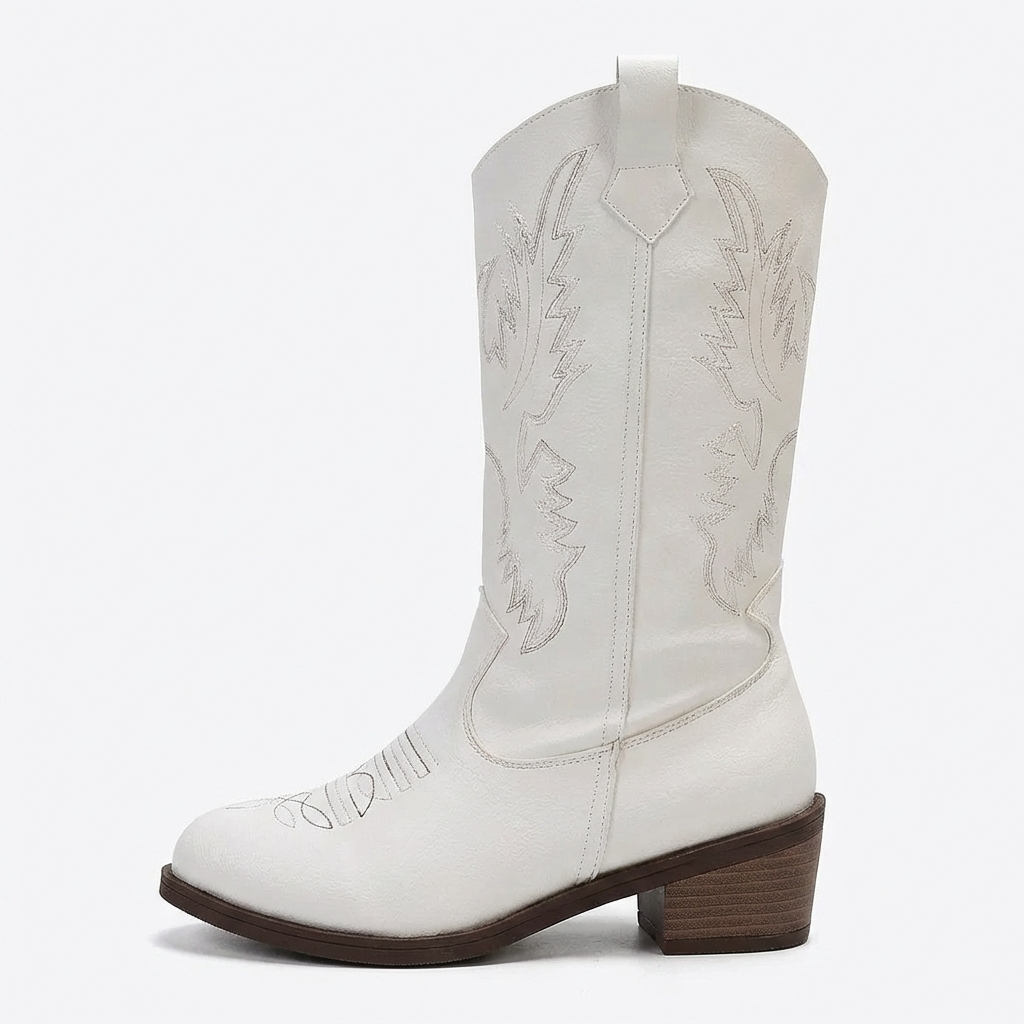 Santiag mi-haute blanc Synthétique Femme - Broderies western