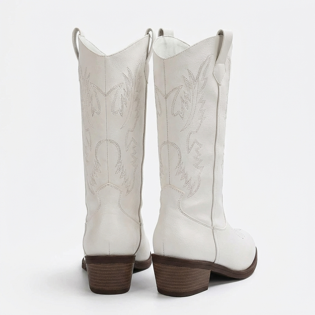 Santiag mi-haute blanc Synthétique Femme - Broderies western