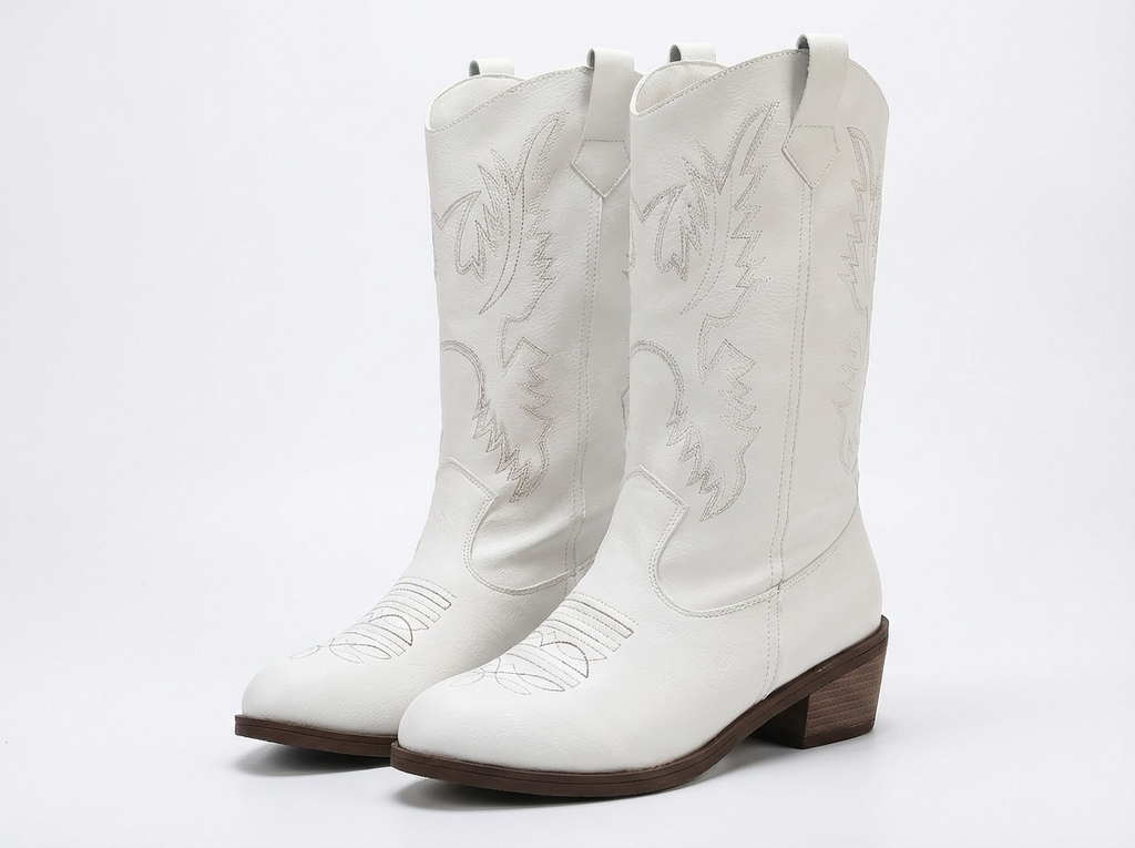 Santiag mi-haute blanc Synthétique Femme - Broderies western