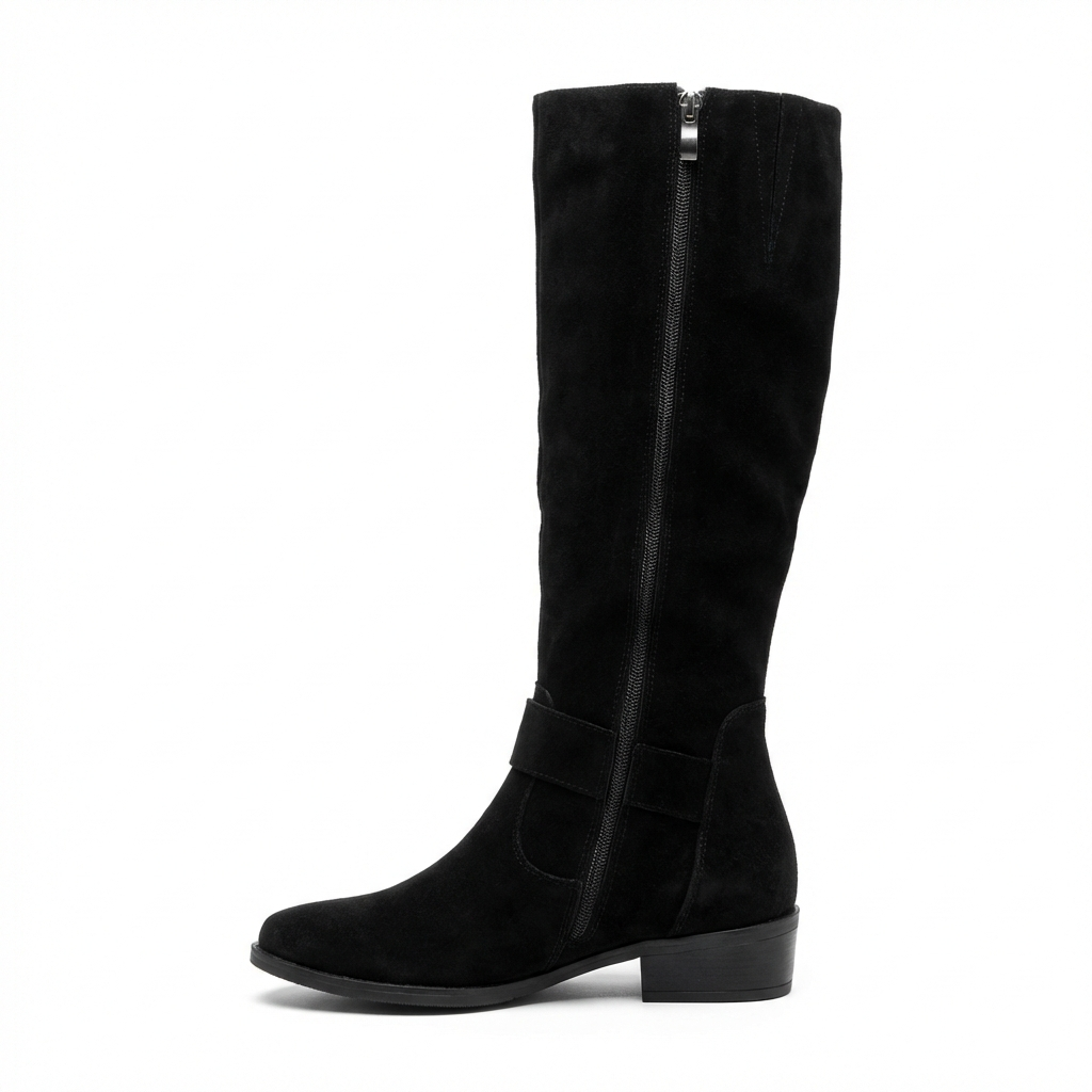 Botte haute noir Simili Cuir Femme - Zip latéral