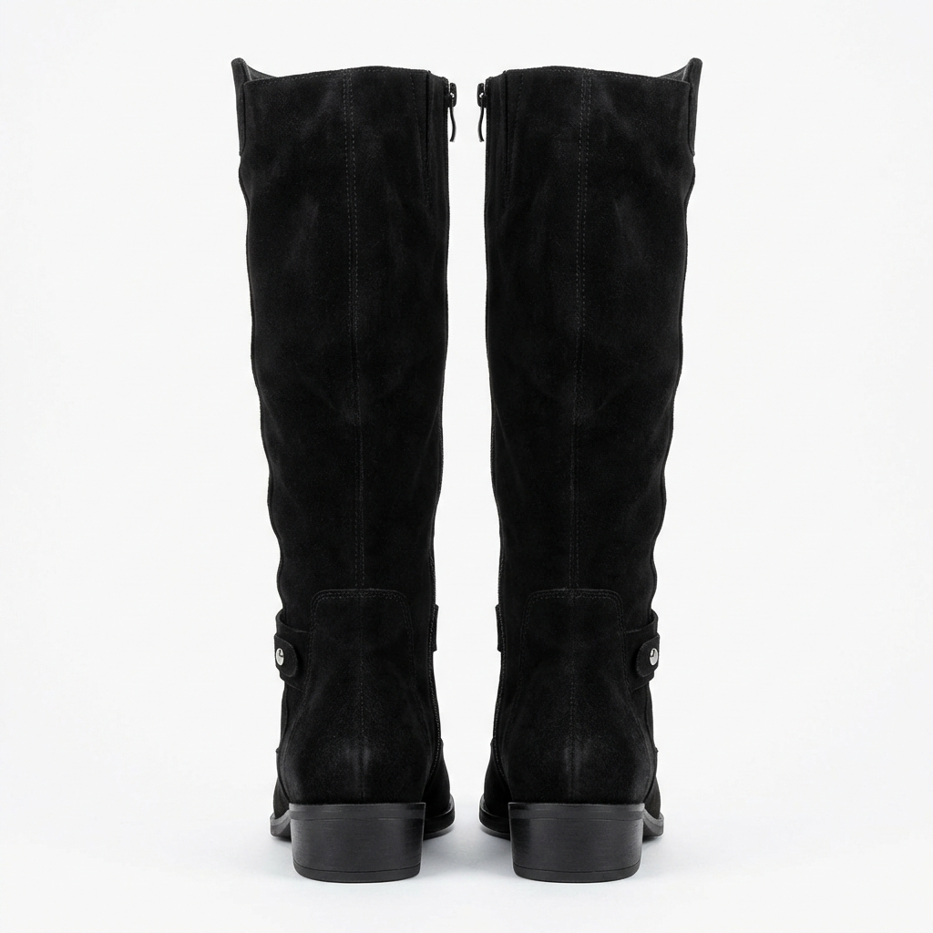 Botte haute noir Simili Cuir Femme - Zip latéral