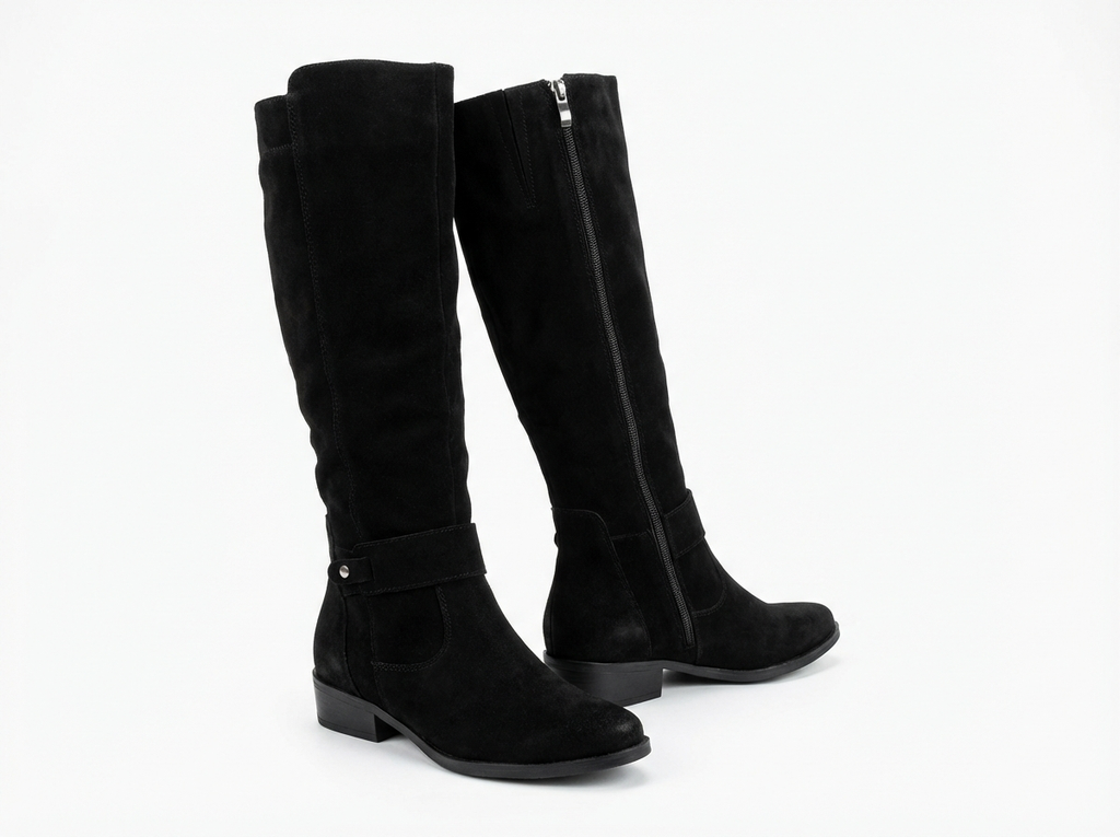 Botte haute noir Simili Cuir Femme - Zip latéral