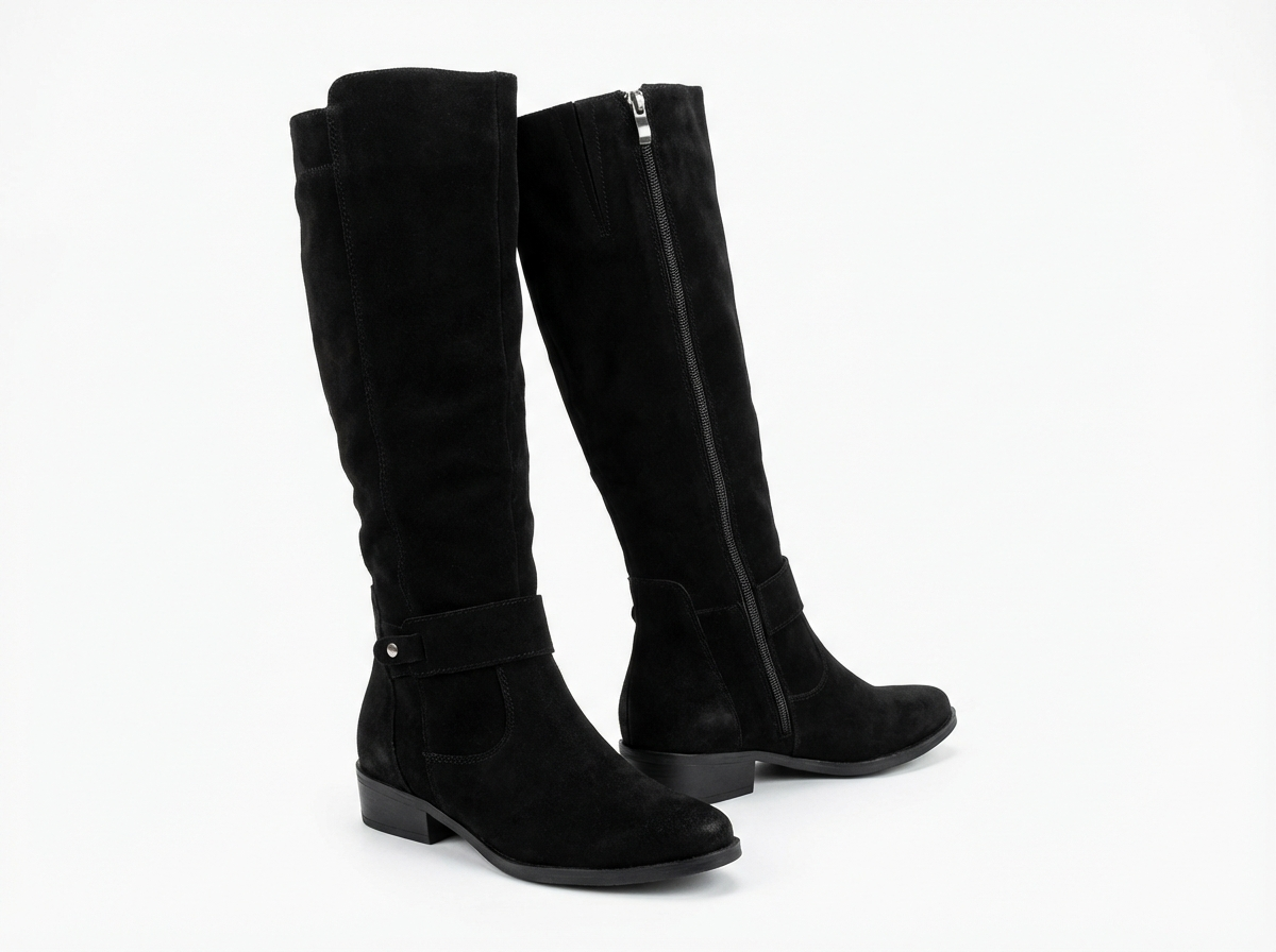 Botte haute noir Simili Cuir Femme - Zip latéral